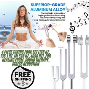 4 Pcs Tuning Fork Sound Healing Set 128Hz OM 136.1Hz 528Hz 4096Hz Chakra Tools