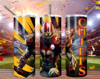 Chief 20oz Skinny Tumbler Wrap PNG, Sport 20oz Tumbler PNG, Mascot Sublimation Tumbler PNG Digital Download, Football Tumbler