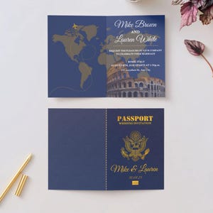 Destination Wedding Invitation Template: Passport & Boarding Pass (Digital Download)