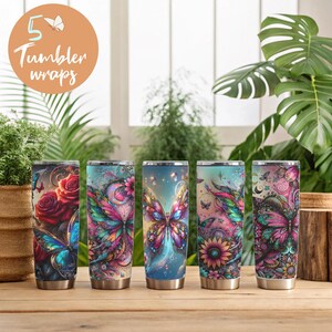 Ontwerpbundel fantasie vlinderbeker | 20oz magere beker sublimatie, png | Tumbler wrap magisch wezen | Digitale download