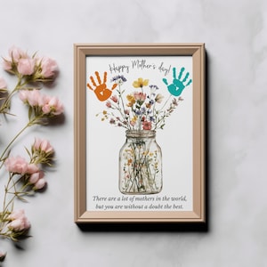 Druckbare Handabdruck Blumenstrauß Kunst | Basteln zum Muttertag für Kinder | DIY-Andenken Geschenk für Mama oder Oma | Digitaler Kunstdruck