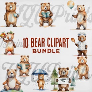 Entzückende Bär Clipart Set für DIY Handwerk, Aquarell PNG Bundle für Scrapbooking, Geburtstag, Kinderhandwerk, Karton Bär, digitaler Download