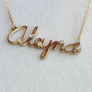 Diamond Name Necklace , Pave Name Necklace, Gold Name Necklace, Cursive Name Necklace, Personalized Jewelry, Birthday Gift, Christmas Gift