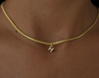 Snake Chain Letter Necklace, Gold Initial Necklace, Custom Letter Pendant, 925 Sterling Silver Gold Necklace, Gift for Christmas
