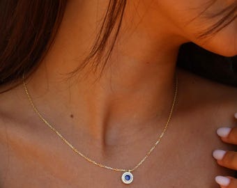 Silver Evil Eye Necklace, Gold Evil Eye Necklace, Minimalist Necklace, Evil Eye Charm, Protection Jewelry, Gift For Her, Birthday Gift