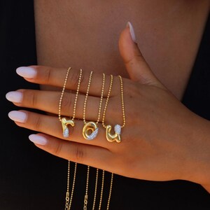Bubble Letter Necklace Finished with Zircon Stones, 3D Letter Necklace, Bubble Initial Necklace, Christmas Gift, Birthday Gift