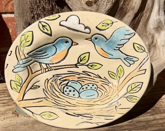Blue Bird Dish, Sweet gift, Blue Birds in Nest. Great gift for Mom!