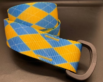 Soulrun Fat Nylon Belt - Blue and Yellow Argyle