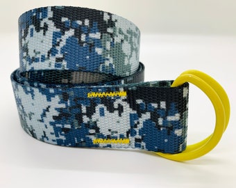 Fat Belt - Blue Digital Camo with Yellow D- rings
