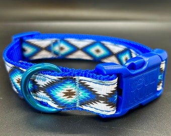 Dog Collar - Blue and Black Aztec Print