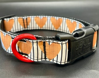 Dog Collar - Gold Hearts With Stripes