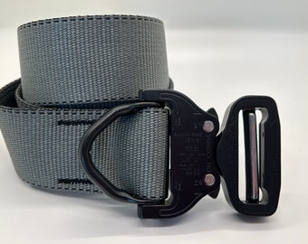 Cobra Buckle Belt -Black Buckle with Black Metal D-Ring  - 1.75” - Gray with Black Contrasting Stitch