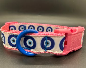 Dog Collar - Evil Eye on Pink with Pink Buckle