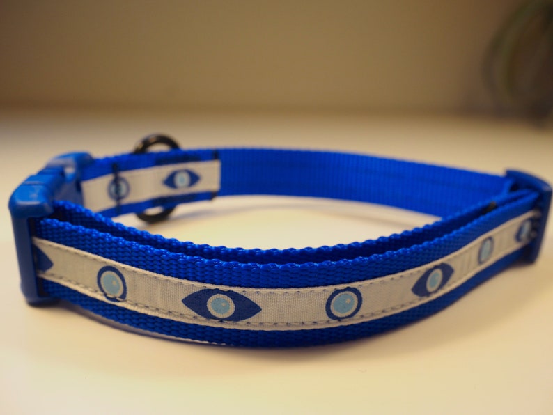 Dog Collar Evil Eye White on Blue bing Etsy