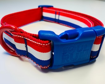 Dog Collar - French Flag with Blue Buckle