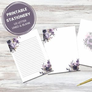 Papelería / Flor Gótica / Papel de Carta Imprimible / Descarga Instantánea / Páginas Rayadas y Sin Rayar / PDF + JPG