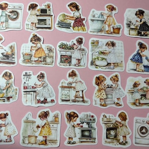 een prachtige verpakking van 20 vintage stickers van een klein meisje voor al uw kaarten, scrapbooks en dagboeken