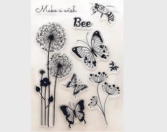 New clear stamps set, botanical, butter files and Flowers stamps theme for all your cards, junk journal, scrapbooking creations