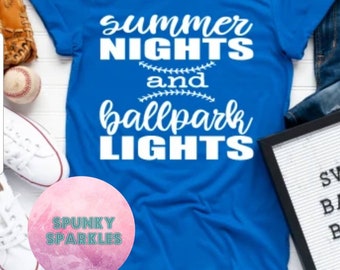 Summer Nights and BallPark Lights Shirt, Baseball Shirts, Baseball Mom Shirts, Baseball Tanks, Baseball Girlfriend, Plus Size, Softball Tee