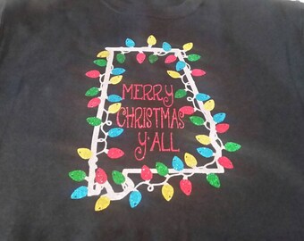 Merry Christmas Y'all Alabama State Shirt, Christmas State Shirt for Women, Alabama State Shirt, Christmas Lights Tshirt