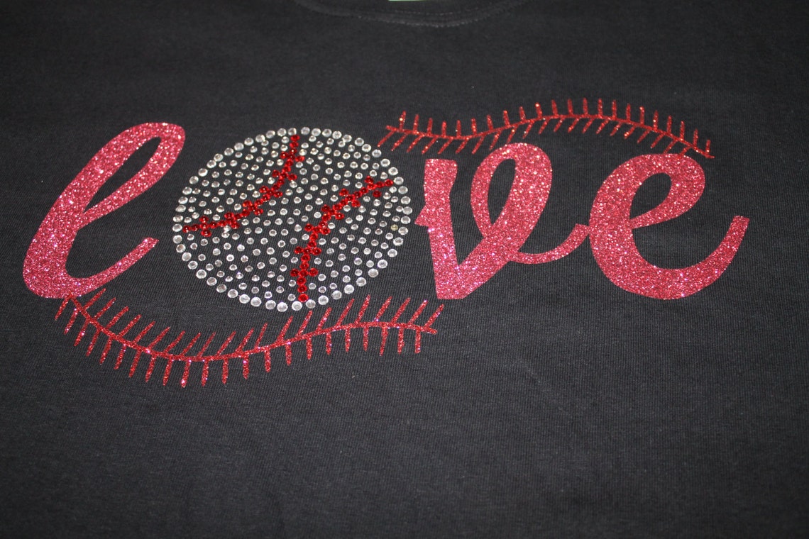 Love Baseball or Softball Bling and Glitter Shirt Baseball | Etsy