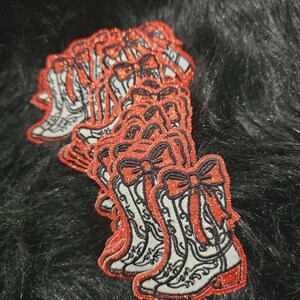 Red Glitter Bow Cowboy Boots Patch