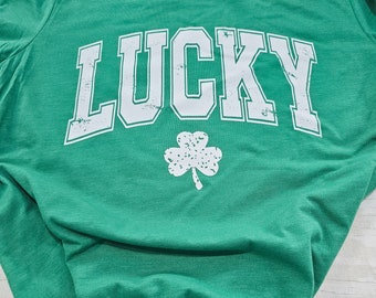 Lucky St. Patricks Day Shirt, St. Patty's Day T-Shirt, Day Drinking Shirt, Shamrock Shirt, Green T-Shirt, Good Luck Charm, Grunge Lucky Tee