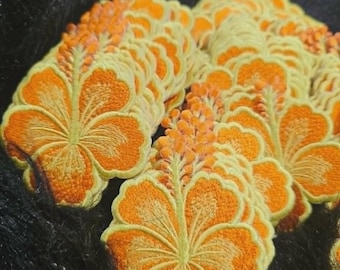 Yellow & Orange Hibiscus Embroidered Patch – Tropical Flower Patch – Summer Floral Hat Patch