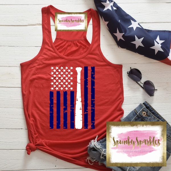 Baseball Flag Tank Top, 4th of July Shirt, Softball Mom Shirt