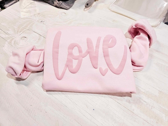 Love Pink on Pink Sweatshirt, Pink Love Sweater, Love Puff Print Sweatshirt, Valentines Shirt, Gift for Her, Heart Sweater, Lover Sweatshirt