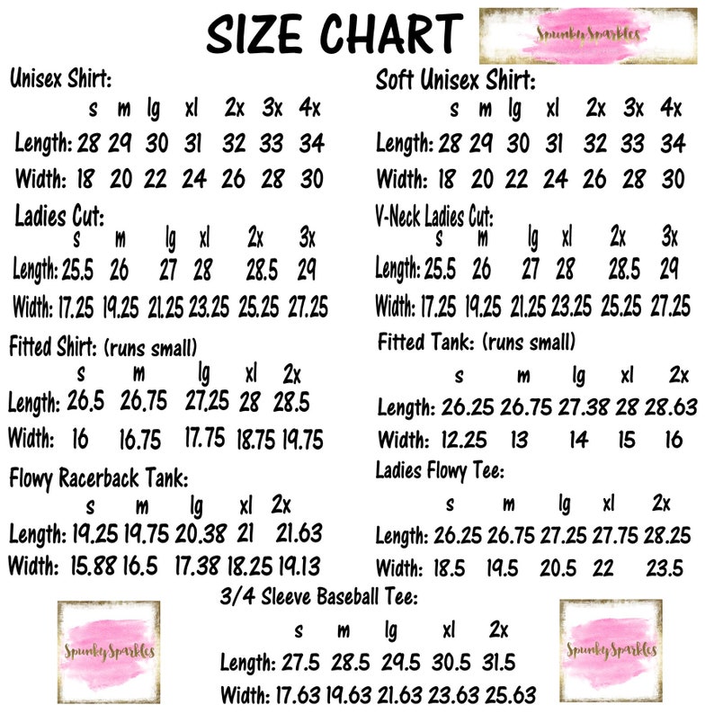 K&ouml;nnte beinhalten: Gr&ouml;&szlig;entabelle f&uuml;r verschiedene T-Shirt-Stile, darunter Unisex, Damen-Schnitt, figurbetont, Racerback-Tanktop und V-Ausschnitt. Die Ma&szlig;e sind in Zoll f&uuml;r jede Gr&ouml;&szlig;e angegeben: S, M, L, XL, 2X, 3X und 4X.