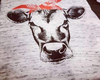 Cow Bandana Shirt, Crazy Heifer Shirt, Cow Tank, Farm Life, Country Girl, Boho Shirt, Cute Cow T-Shirt, Womens Shirt, Plus Size, Gift