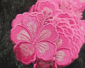 Pink Hibiscus Embroidered Patch – Tropical Floral Iron-On Hat Badge