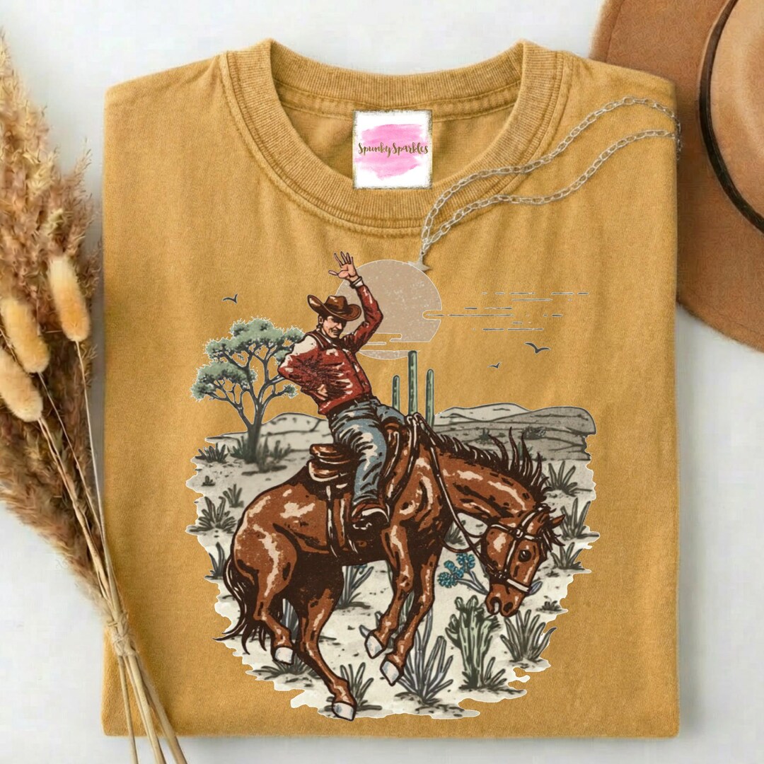 Vintage Bronc Rider Graphic Tee, Western Rodeo Cowboy Shirt - Etsy