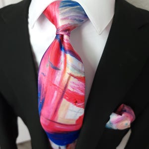Colorful Artist Silk Tie Pocket Square Cufflink Set