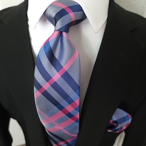 Navy Blue Purple Tie Set of Pocket Square & Cufflinks