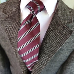 Purple Striped Silk Tie Pocket Square Cufflink Set