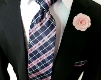 Pink And Royal Blue Striped Tie - Bold Microfiber Necktie For Men