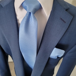 Baby Blue Solid Silk Tie Pocket Square Cufflink Set