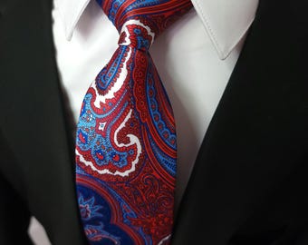 Royal Blue Red Paisley Tie