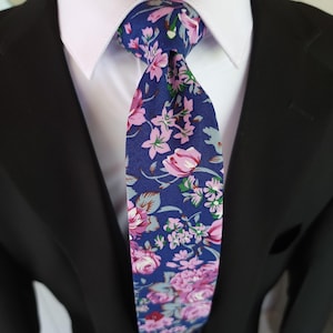 Floral Blue Pink Slim Tie