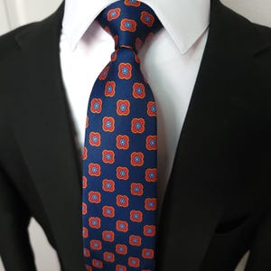 Navy Blue Red Floral Tie