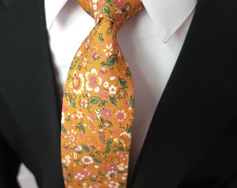 Burnt Orange Leaf Floral Slim Tie