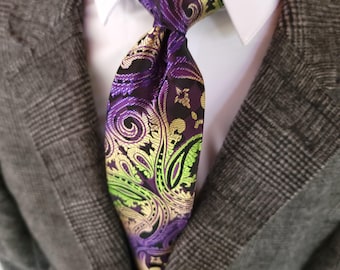 Grön Lila Svart Paisley Sidenslips Näsduk Manschettknappset