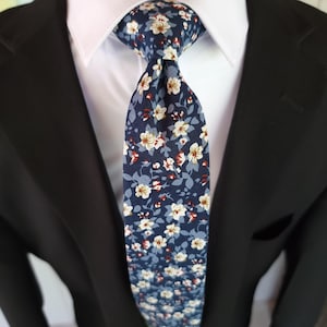 Indigo Blue Floral Slim Tie