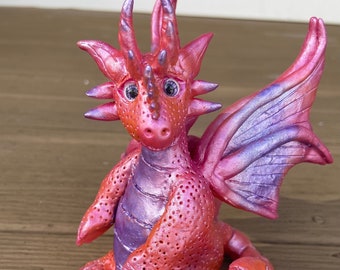 Handmade Polymer Clay Dragon Figurine: Metallic Fantasy Art