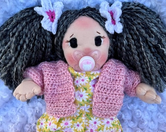 Waldorf Inspired Soft Sculpture Doll, Custom Cloth Dolls, Baby Girl Doll with Pacifier, Artist Decor