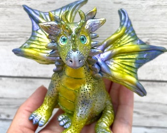 Polymer Clay Dragon Figurine: Metallic Fantasy Art, OOAK Sculpture