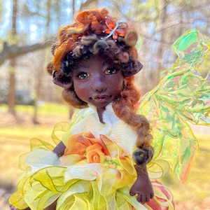 Mushroom Fairy Figurine, Spring Fantasy Art Dolls, Polymer Clay Faerie Doll, Woodland Pixie Fae for Indoor Garden, Fantasy Creatures Decor