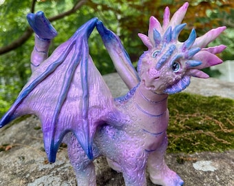 OOAK Purple Dragon Figurine: Handmade Cosclay Fantasy Art
